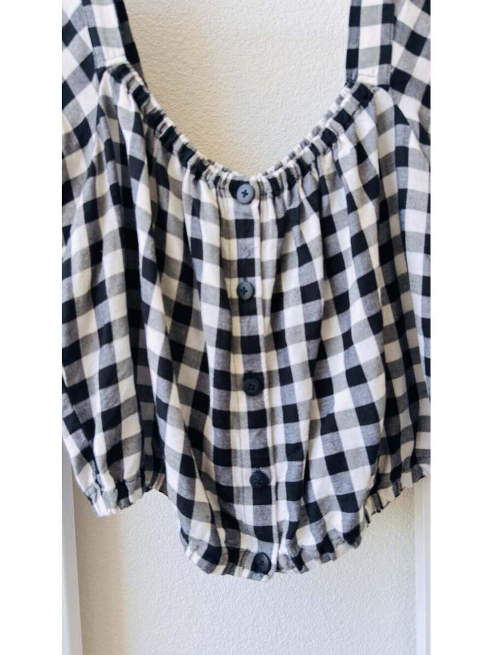 Madewell Gingham Linen-Blend Puff Sleeve Crop Top - Size M